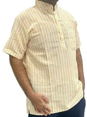 Great Ind Fashion Men Striped A-line Kurta(Yellow)