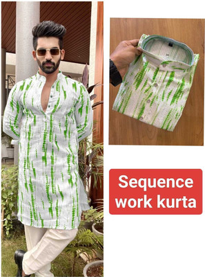 DIAMOND CLUSTER Men Printed Straight Kurta(Light Green)