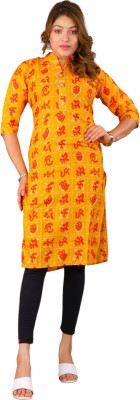 Parth Fashion Women Bandhani Straight Kurta(Yellow)