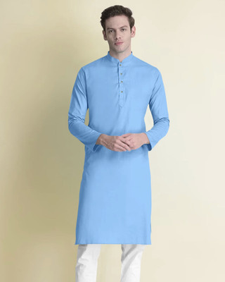 VyomCreation Men Solid Straight Kurta(Light Blue)