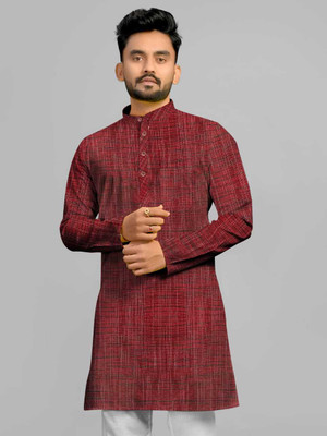 RA Collection Men Self Design Straight Kurta(Red)