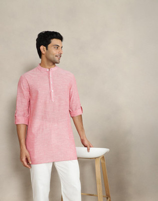 Fabindia Men Solid Straight Kurta(Pink)
