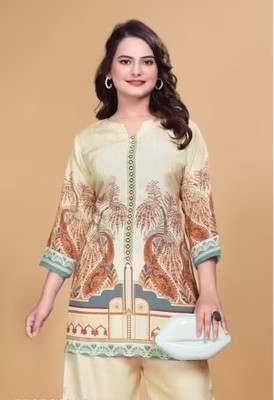 High Cloud Collection Women Floral Print, Geometric Print, Printed A-line Kurta(Beige)