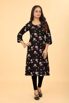 B K CREATION Women Printed A-line Kurta(Black)