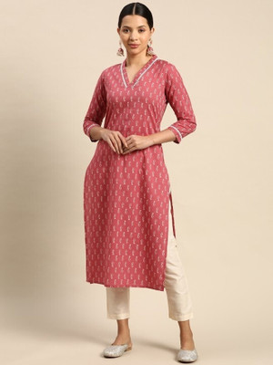 Brown Era Women Printed Straight Kurta(Pink)