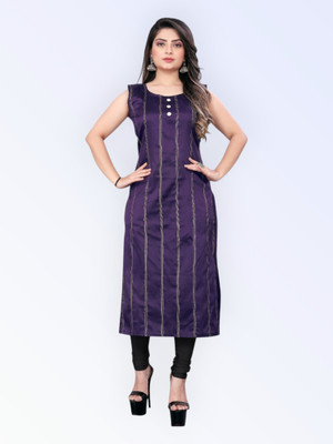 MAHADEV CREATION Women Striped A-line Kurta(Purple)