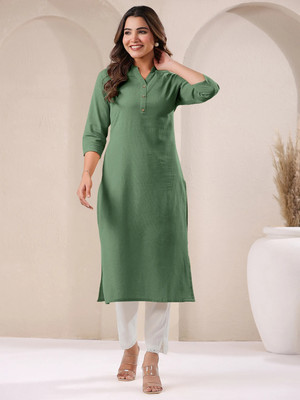 Janasya Women Solid Straight Kurta(Green)