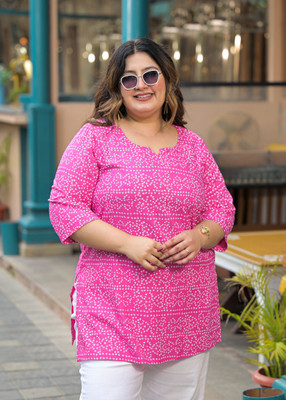 Lee Moda Women Printed Straight Kurta(Pink)