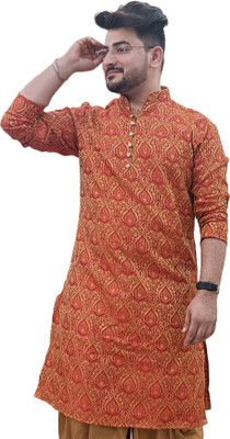 26 i Men Self Design Straight Kurta(Maroon)
