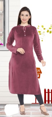 Ladygram Women Solid Straight Kurta(Maroon)