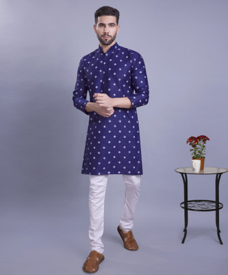 HLOOM Men Printed A-line Kurta(Dark Blue)