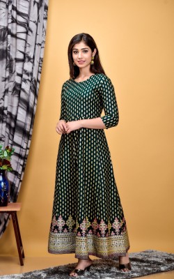 Sandeep Enterprises Women Printed Anarkali Kurta(Green)