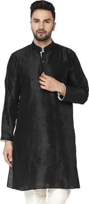 HouseOfCommon Men Self Design Straight Kurta(Black)