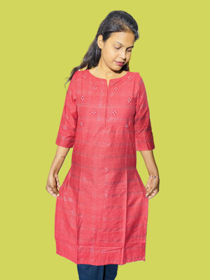 ABC Women Block Print A-line Kurta(Red)