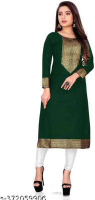 SamarthCreation Women Woven Design Straight Kurta(Green)