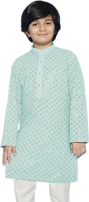 SG YUVRAJ Boys Chikan Embroidery Straight Kurta(Blue)