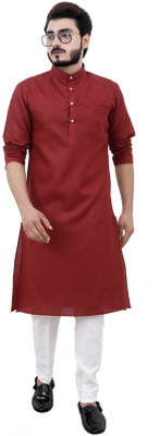 VALLABH CREATION Men Solid Straight Kurta(Maroon)