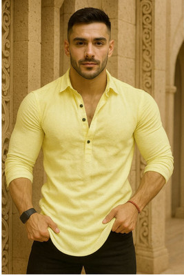 LEVINTA Men Solid Straight Kurta(Yellow)
