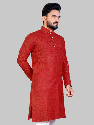 balajiis Men Solid Straight Kurta(Red)