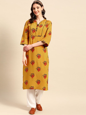 Sangria Women Self Design Straight Kurta(Yellow)