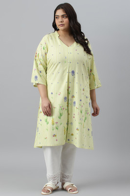 W Women Floral Print A-line Kurta(Light Green)