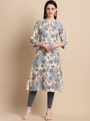 greevya Women Floral Print A-line Kurta(Blue)