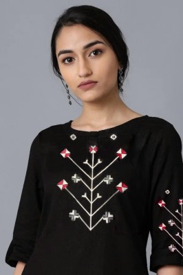 SDEO Women Block Print, Self Design A-line Kurta(Black)