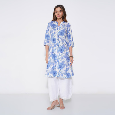 Rangmanch by Pantaloons Women Floral Print A-line Kurta(Blue)