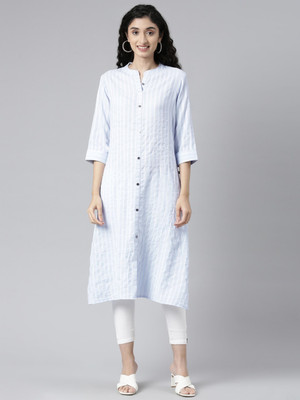 SAMHITAS Women Striped Straight Kurta(White)