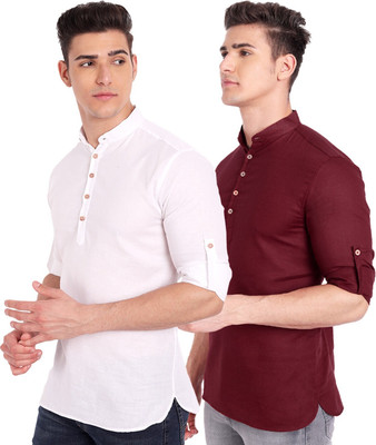 HouseOfCommon Men Solid A-line Kurta(Maroon)