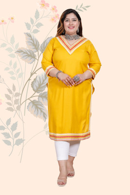 MEHKFAB Women Solid Straight Kurta(Yellow)
