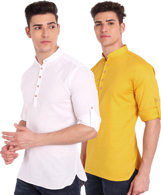 HouseOfCommon Men Solid A-line Kurta(Yellow)