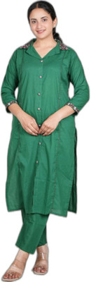 VRSS ENTERPRISES Women Embroidered, Solid Straight Kurta(Green)