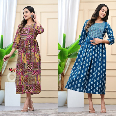 Kadri Women Printed Straight Kurta(Multicolor)