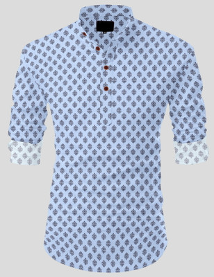 SOPANI Men Printed A-line Kurta(Light Blue)