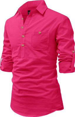 Univibe Men Solid Pathani Kurta(Pink)