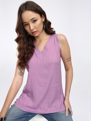 Anouk Rustic Women Woven Design Straight Kurta(Purple)