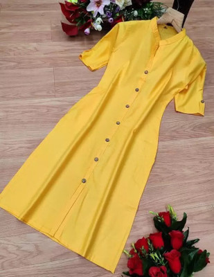 Narrow Fashion Women Solid Frontslit Kurta(Yellow)