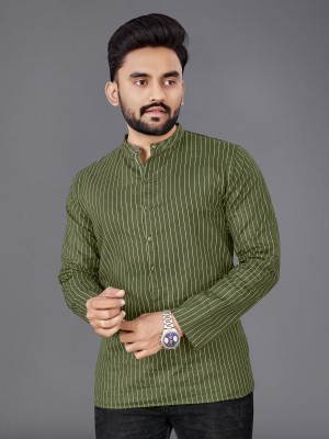 allan peter Men Printed Straight Kurta(Green)