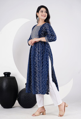 ShreeBalaji Women Embroidered Straight Kurta(Blue)