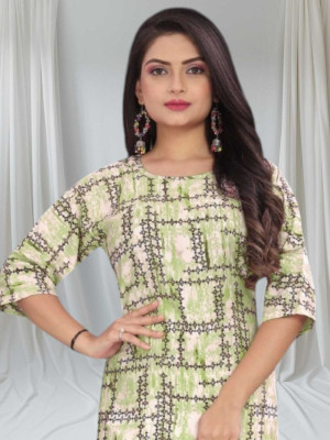 SAIKRUPA FASHION Women Printed A-line Kurta(Green)
