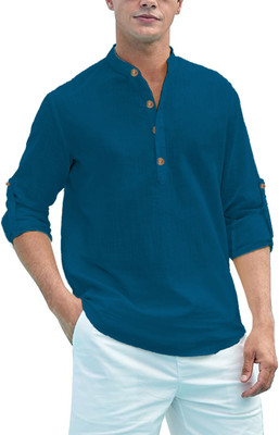 HouseOfCommon Men Solid Straight Kurta(Blue)