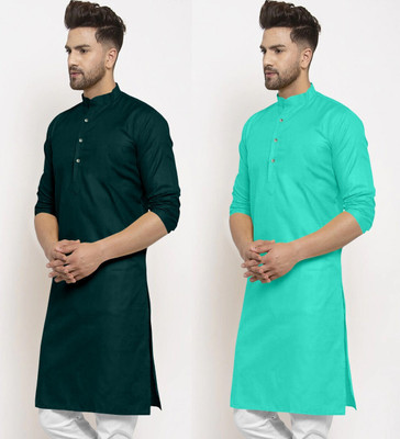 JENJEE FASHION Men Solid Straight Kurta(Green, Dark Green)