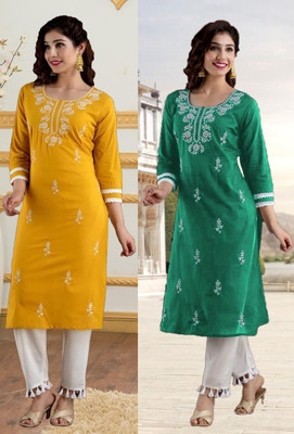 SISTO Women Chikan Embroidery A-line Kurta(Multicolor)