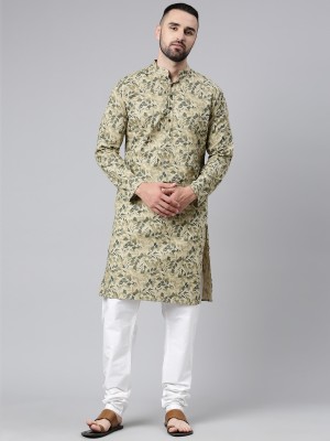 Majestic Man Men Printed Straight Kurta(Beige)