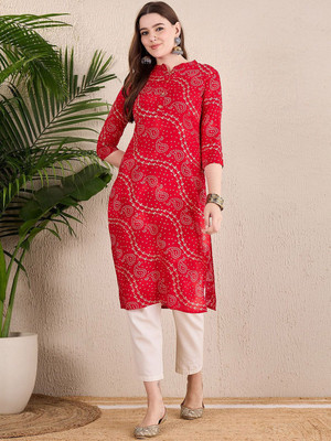 ANOUK Women Paisley Straight Kurta(Red)