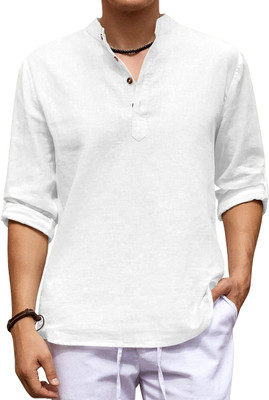 ZOMBOM Men Solid Straight Kurta(White)