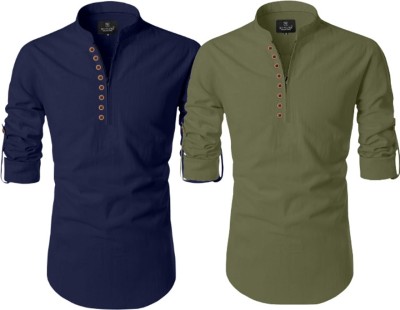 UPQUEDS Men Solid Straight Kurta(Dark Blue, Green)