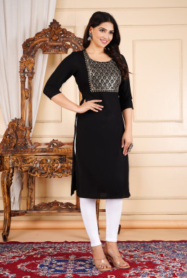 PRABHARTH Women Embroidered, Embellished Flared Kurta(Black)