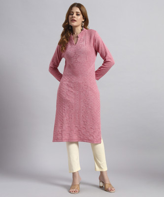 DUCOHIVE Women Self Design Straight Kurta(Pink)